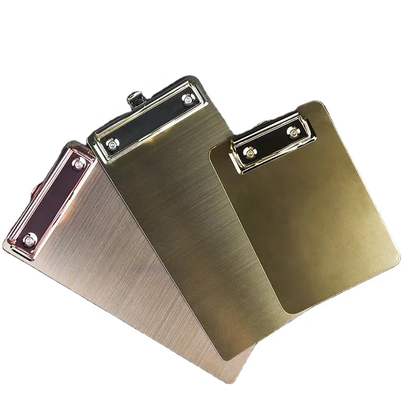 A4 A5 A6 Nursing Clipboard hairline Clipboard Paper File Office Meeting  Stainless Steel Gold Metal Folder Custom Logo