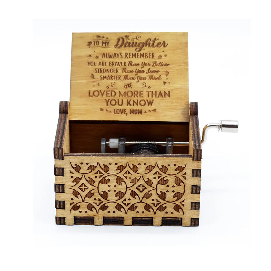 Wholesale Wooden Love Series Hand Crank Music Box Personal Laser Engraved Vintage Music Box Gifts to Mom From Daughter
