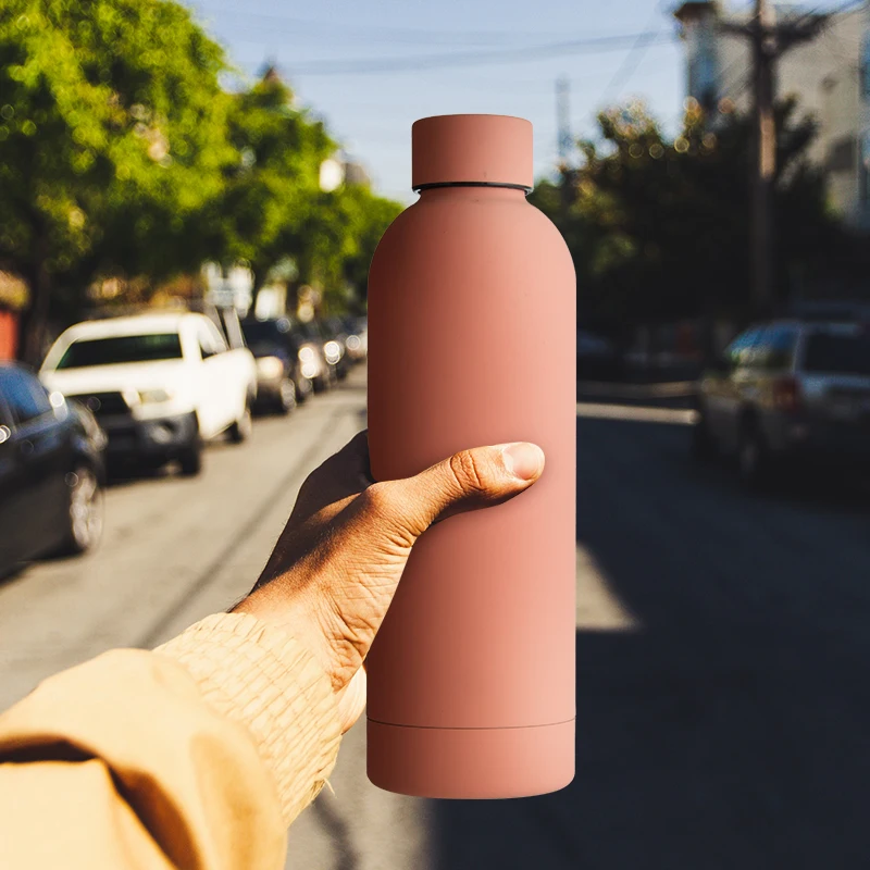 wholesale eco custom colorful double wall thermo flask 500ml stainless steel rubber matte paint outdoor small mouth water bottle