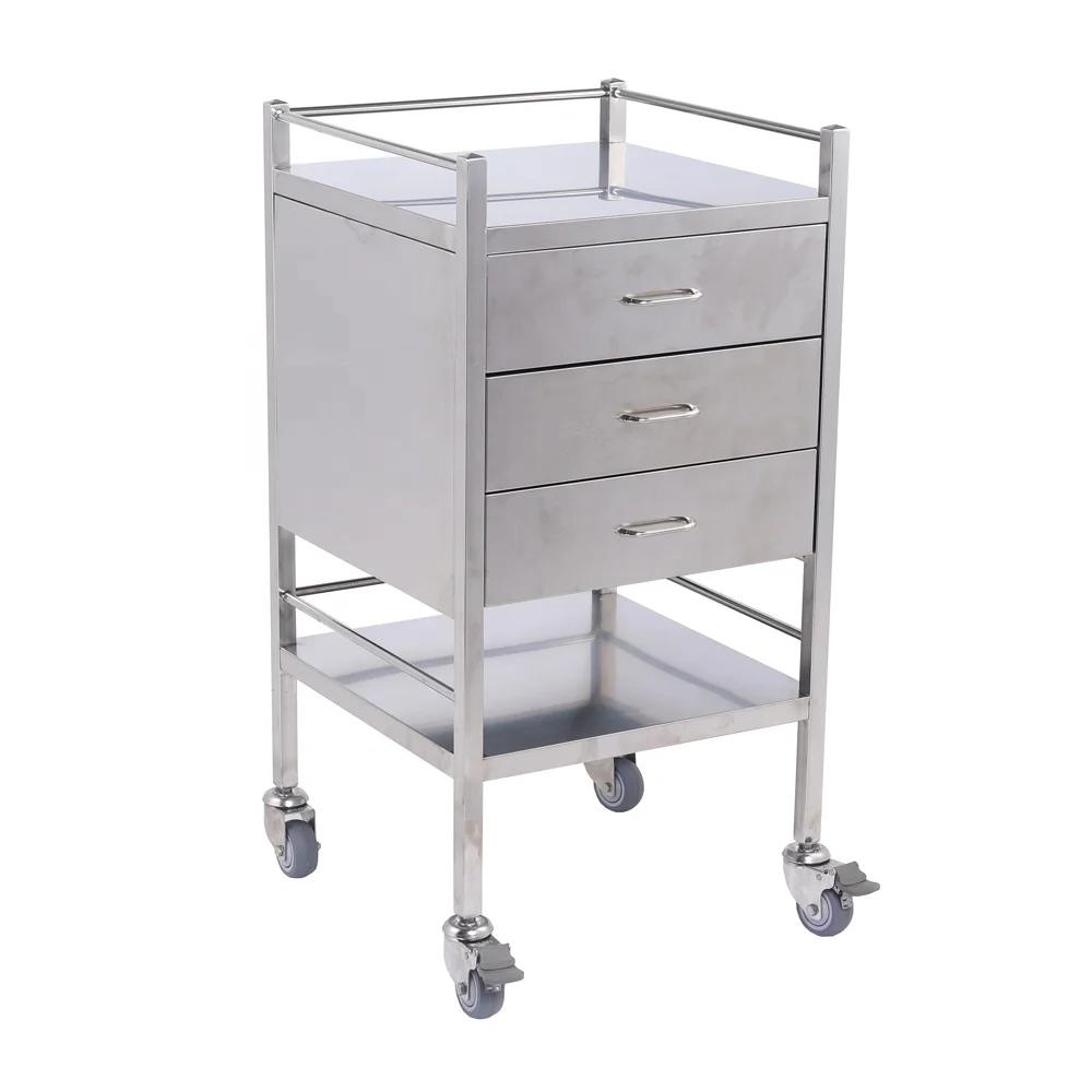 3 Drawers 3 Sided Guardrail Utility Tables stainless steel surgical hospital patient wound dressing trolley CY-D403B