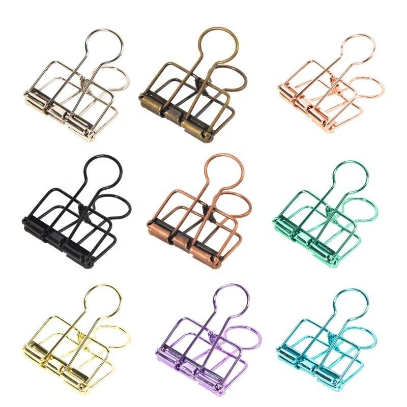 Verified Gold Supplier Multi Colors Small Medium Large Size File Paper Clips Skeleton Metal Hollow Binder Clips