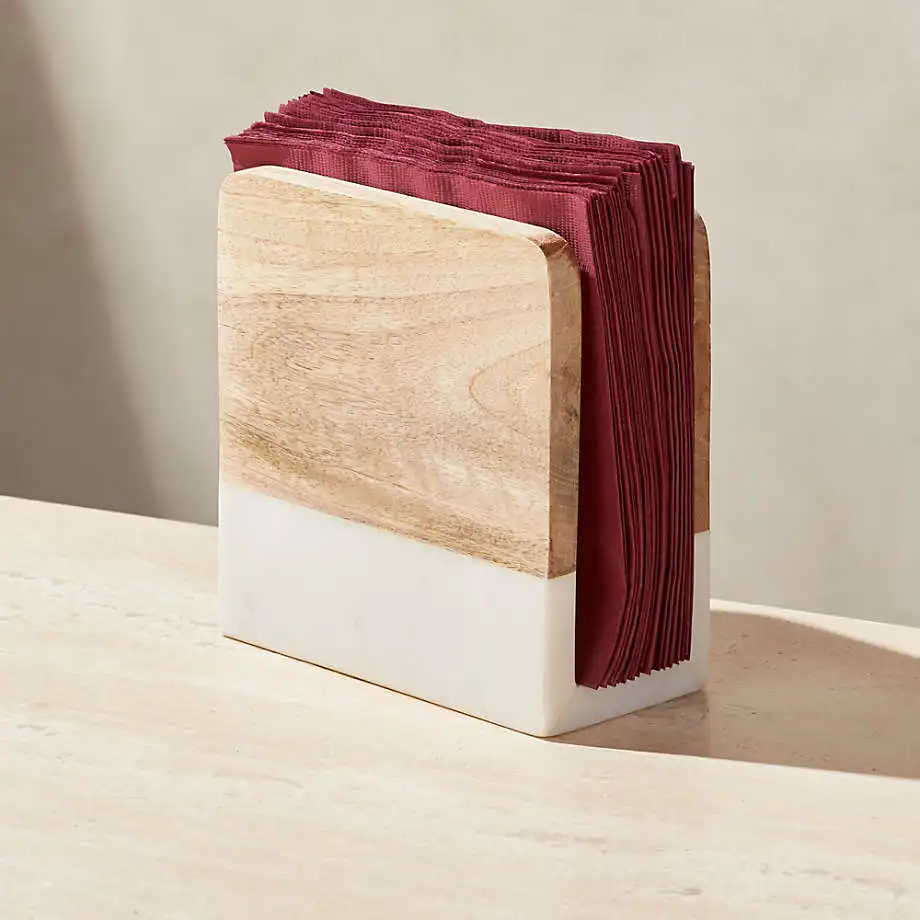 New Hot Selling 2023 Luxury Acacia Wood and Marble Napkin Holder Wooden Napkin Dispenser for Dinner Table
