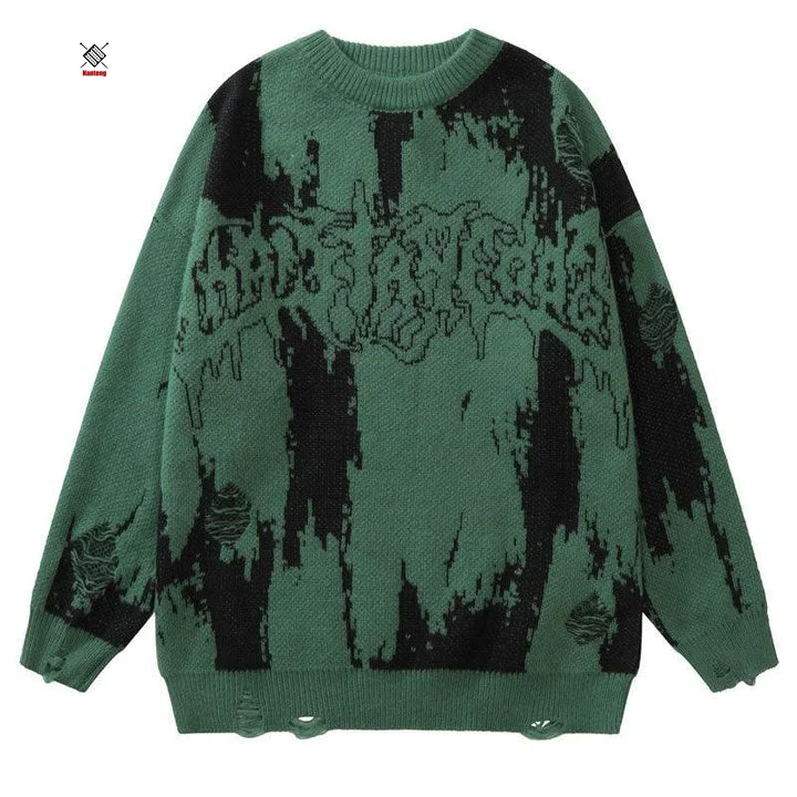 Nanteng Custom New Design Winter Casual Crew Neck Green Knit Cotton Fashion Clothes Men Pullover Sweaters