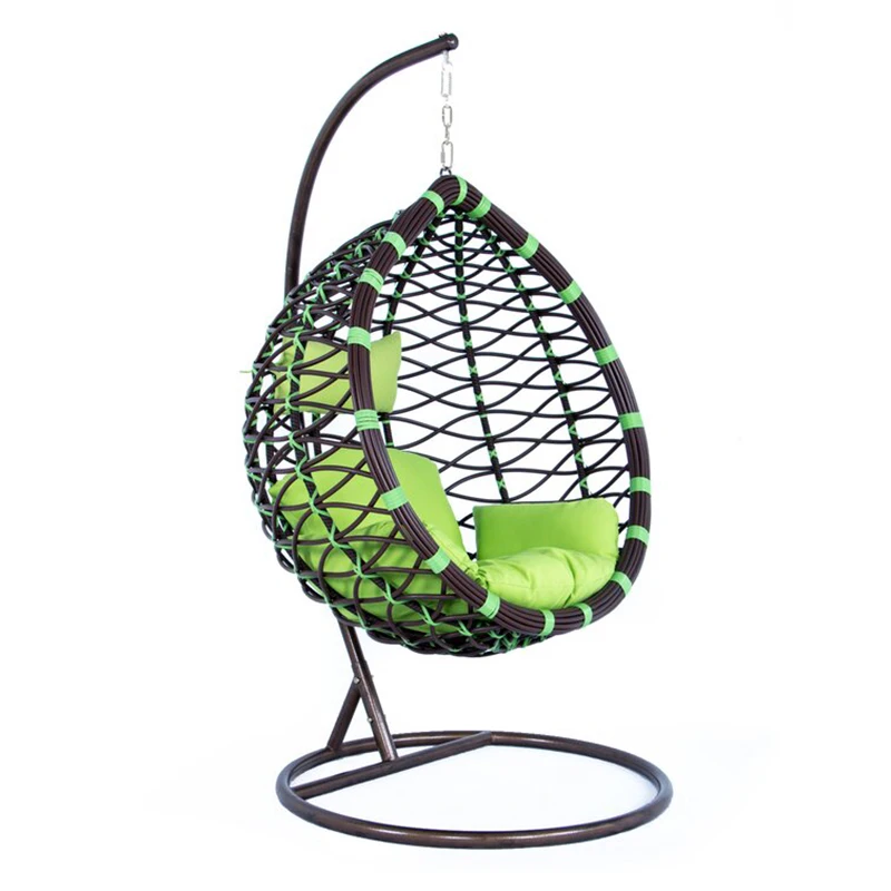 Wholesale Luxury PE Rattan Wicker Hanging Garden Swing with Sturdy Stand and Cushion