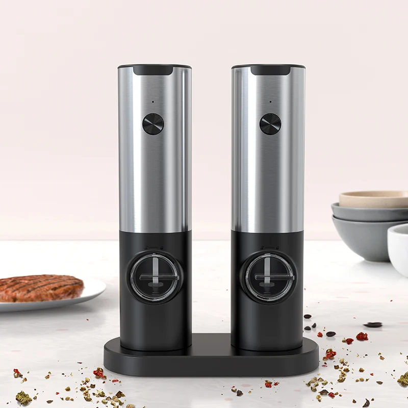Stainless Steel Grinder Rechargeable Pepper Mill One Handed Operation Electric Salt and Pepper Mills with Light