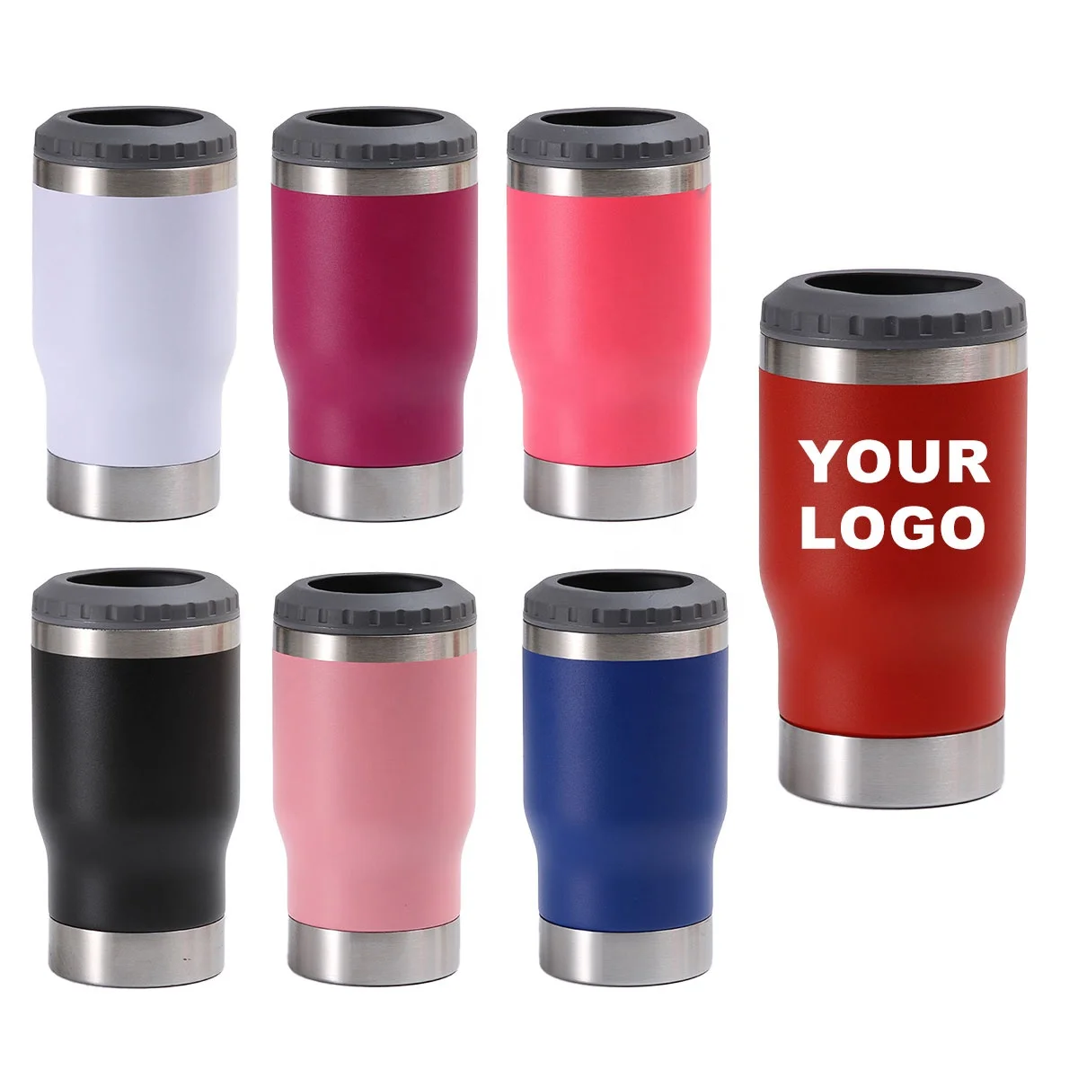 4 in 1 Insulated Slim Can Cooler 12 OZ Cans and Beer Coozies Stainless steel 14oz Can Holder Double Walled with Opener Corkscrew