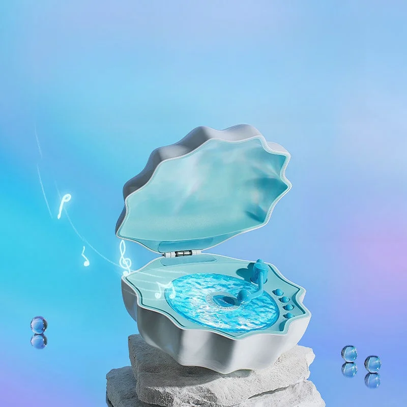 Dreamy Sea Shell Shape Music Speaker Lamp 1200mAh Rechargeable Water Ripple Aurora Projector Sleep Aid Music Night Light