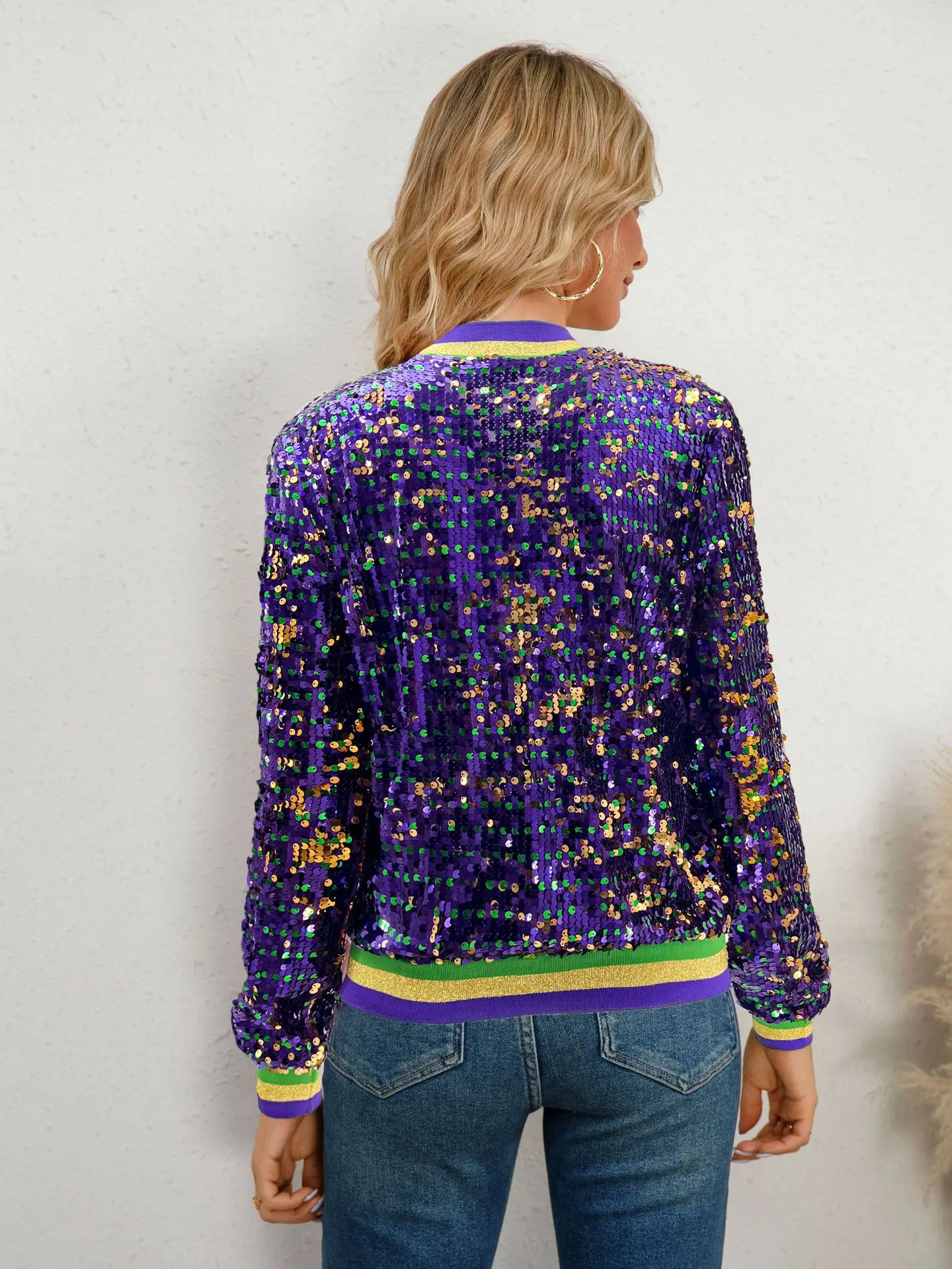 Mardi Gras Womens Sequin Jacket Long Sleeve Zipper Coats Shiny Glitter Sparkly Bomber Jackets Fahion 2025 Clothes Clubwear
