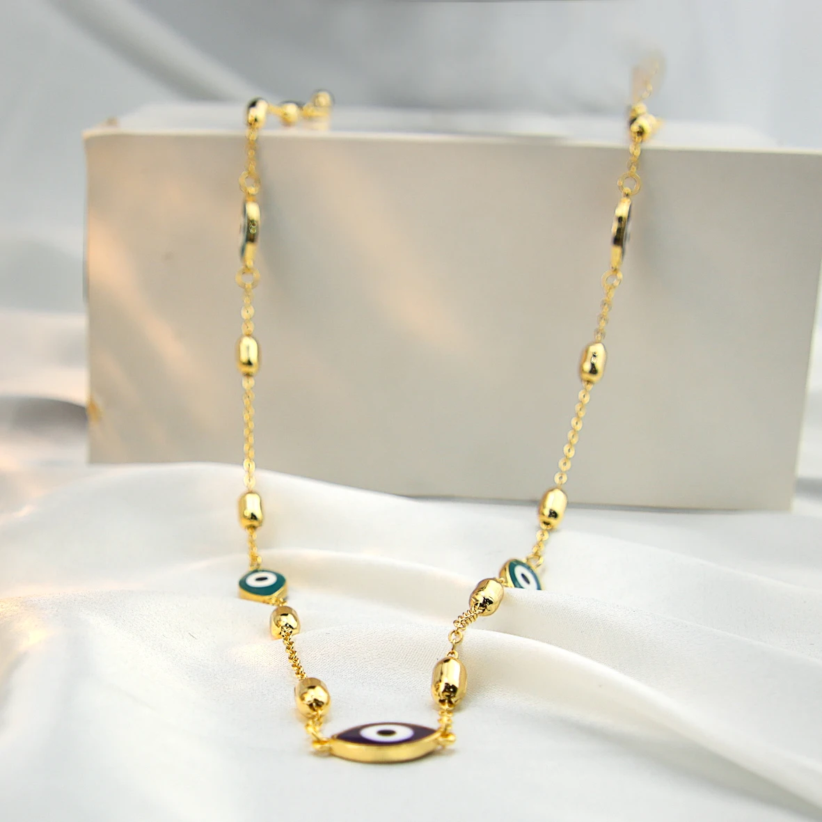 Wholesale Long Beaded Necklaces Colorful Eye Necklace Jewelry Gold Layered Necklace