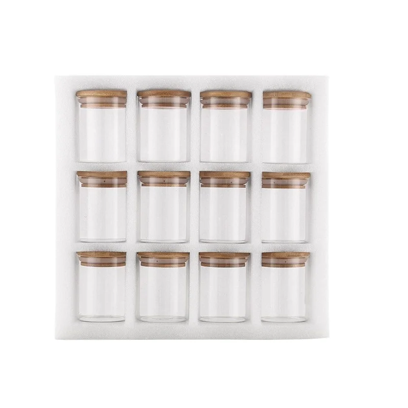 Wholesale kitchen 12 Piece Borosilicate Glass spice Storage Jars Set with Bamboo Lid