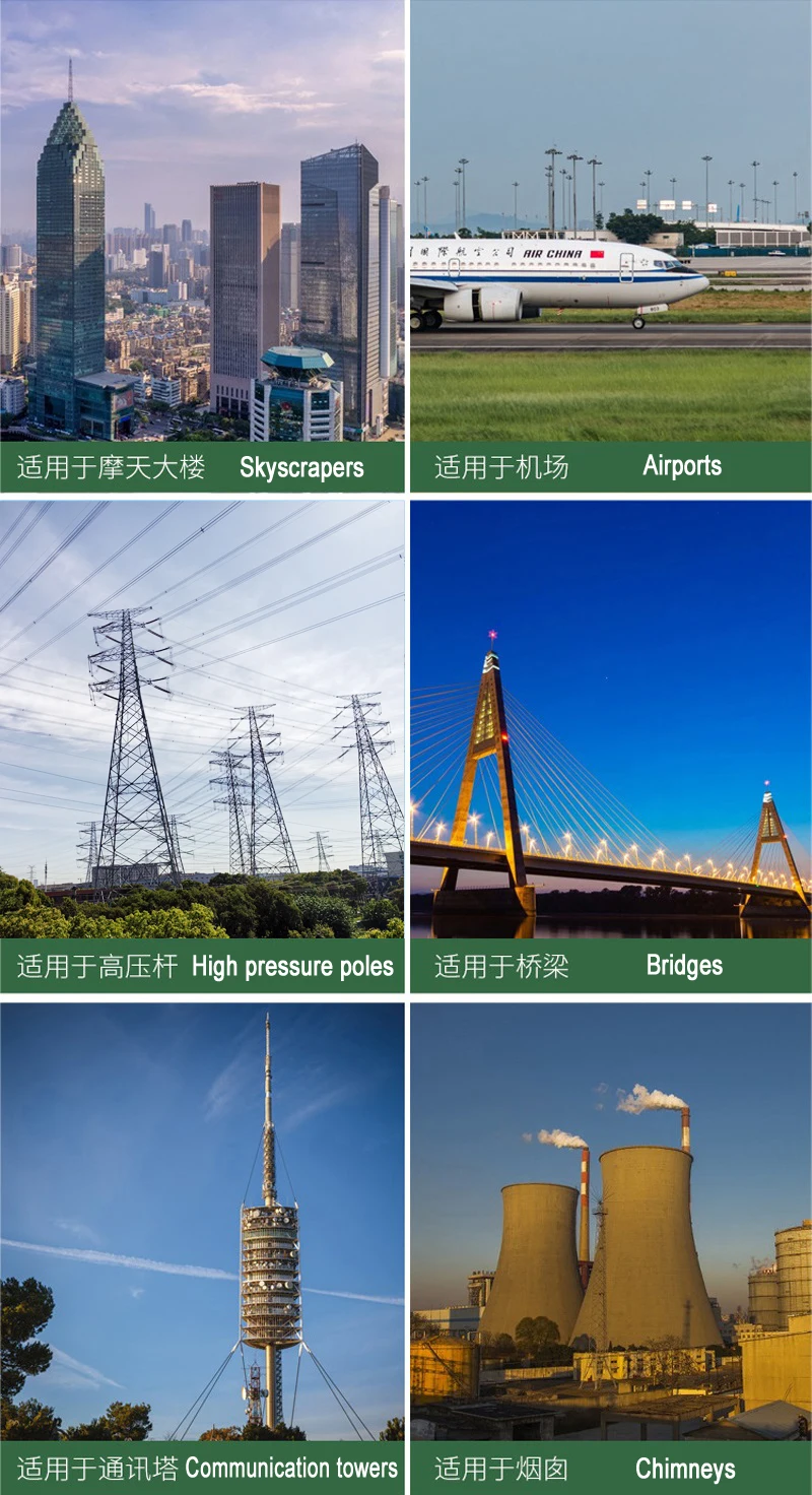 Red Bulb Sign for Airplane Flight and Helicopter on Roof Top of High Building Solar Aviation Obstruction Light in City
