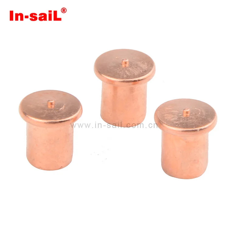 Brass copper-plated capacitor discharge threaded weld stud for sheet metal