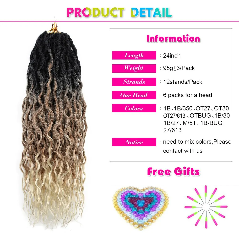 Synthetic Ombre Braids Afro Soft Dreadlocks Pre Looped Gypsy Goddess Faux Locs Crochet Hair With Curly Ends Wavy Queen Locs