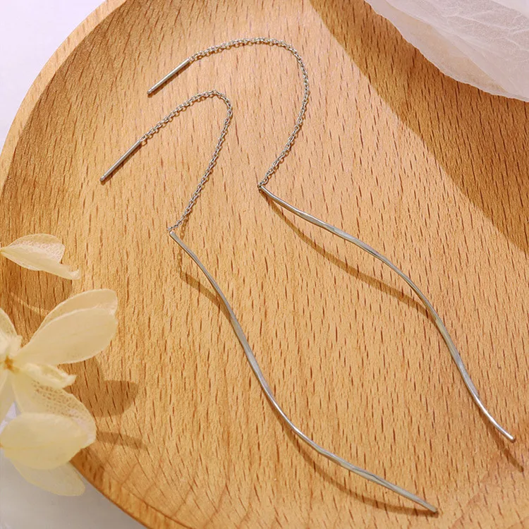 Aretes de mujer stainless steel custom gold plated 18k threader earrings ladies titanium minimalist stainless steel fine jewelry