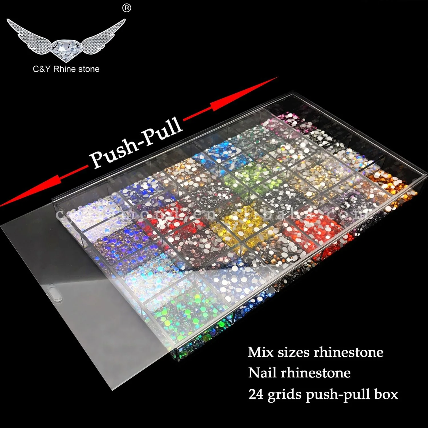 CY Customization Multi Color Shape Best Selling Glass Nail Stones Crystal Size 24 Grid Rhinestone