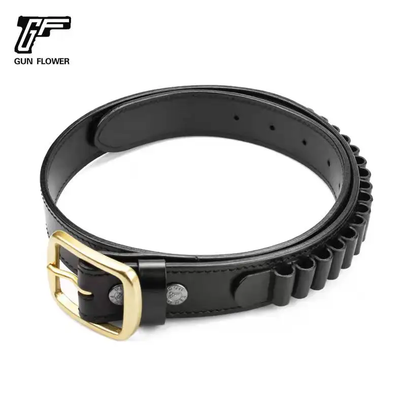 GUNFLOWER Adjustable Leather Ammunition Cartridge Belts 16 Gauges Bandolier Belt
