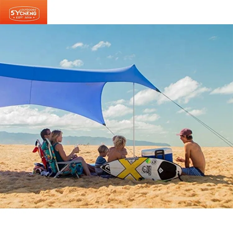 Pop Up Beach Tent Sun Shelter UPF50+ with Sand Shovel Ground Pegs and Stability Poles Use For Camping