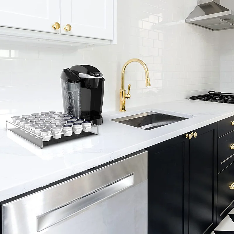 Countertop or in Drawer Storage Acrylic Flat Countertop Coffee Pod Organizer Holder K Cup Organizer Tray for 35 Coffee Pods