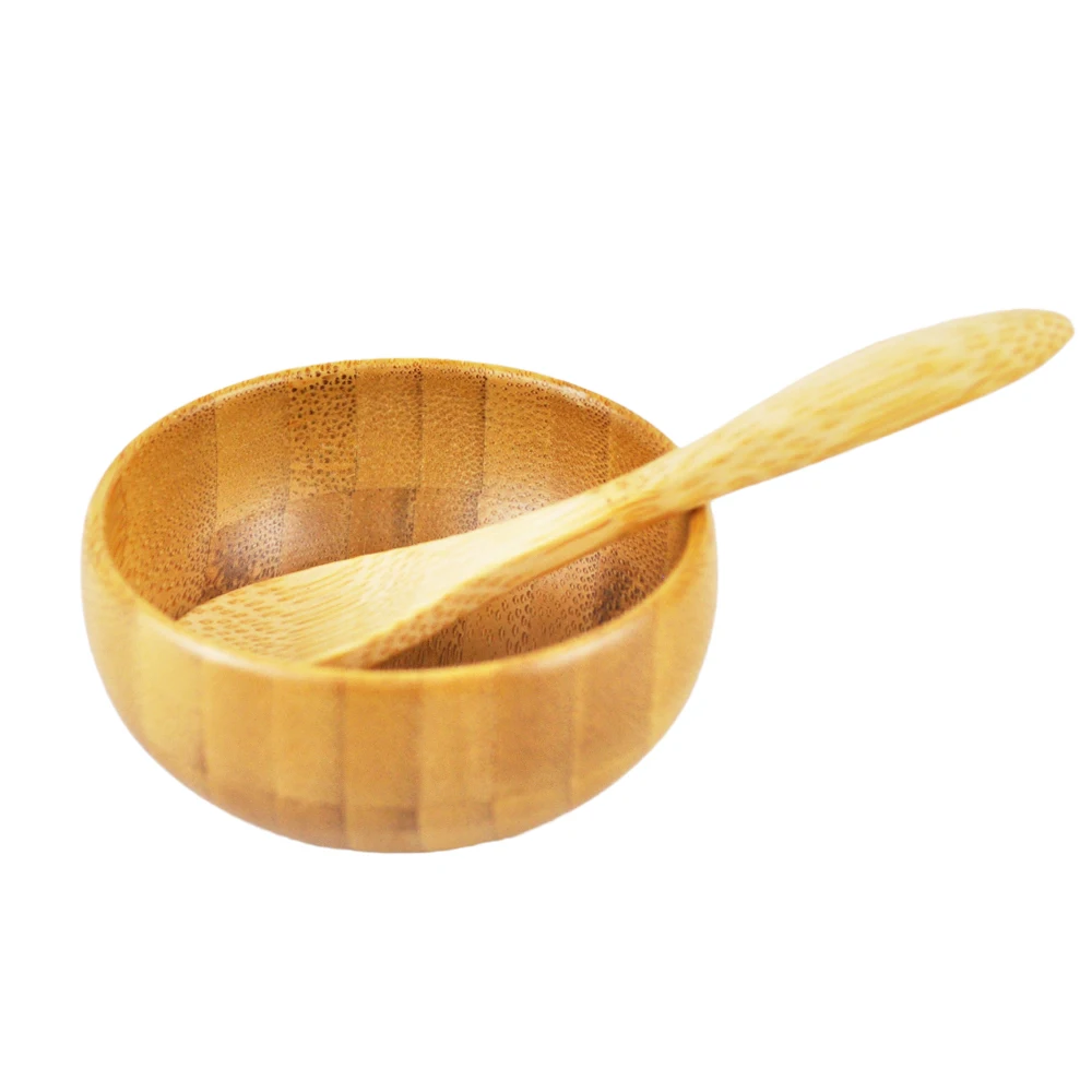 Пустые косметические инструменты, деревянная чаша для спа, Бамбуковая глиняная маска, миска для смешивания с ложкой и шпателем