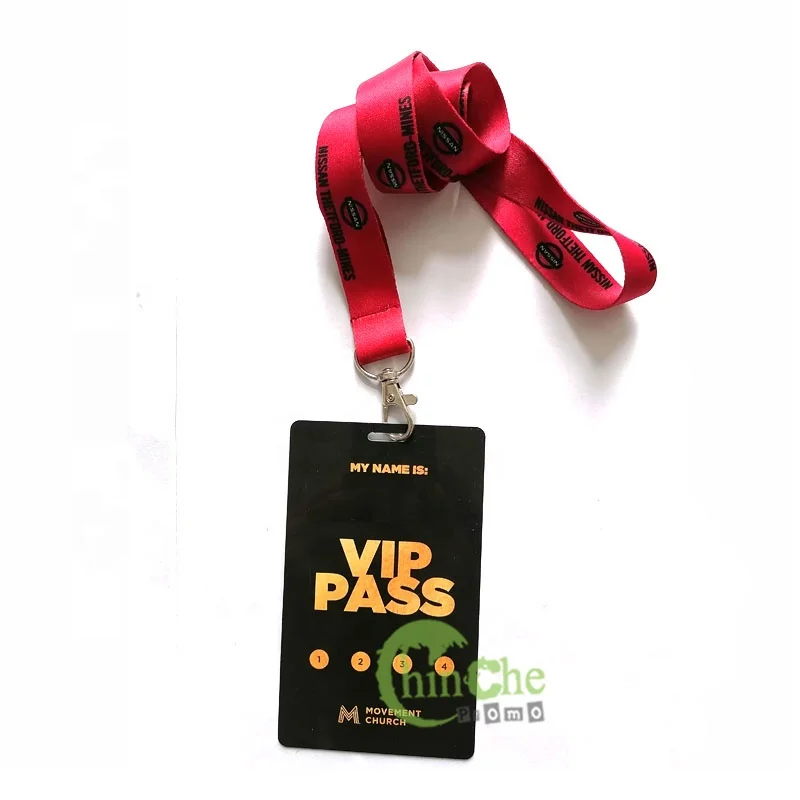 Laminated Custom Hard Plastic wedding VIP pass badge with full color lanyard