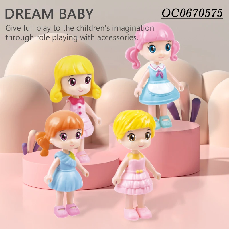 Cartoon lovely little girls plastic dolls toys for child with dress up accessories
