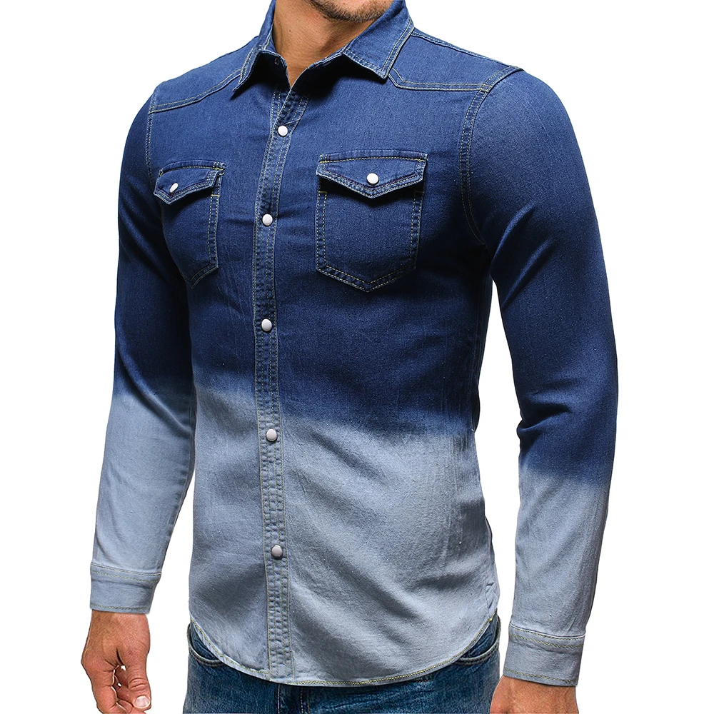 Fashion Tops designer shirt dress denim  Long Sleeve Casual Jeans Shirts for  men