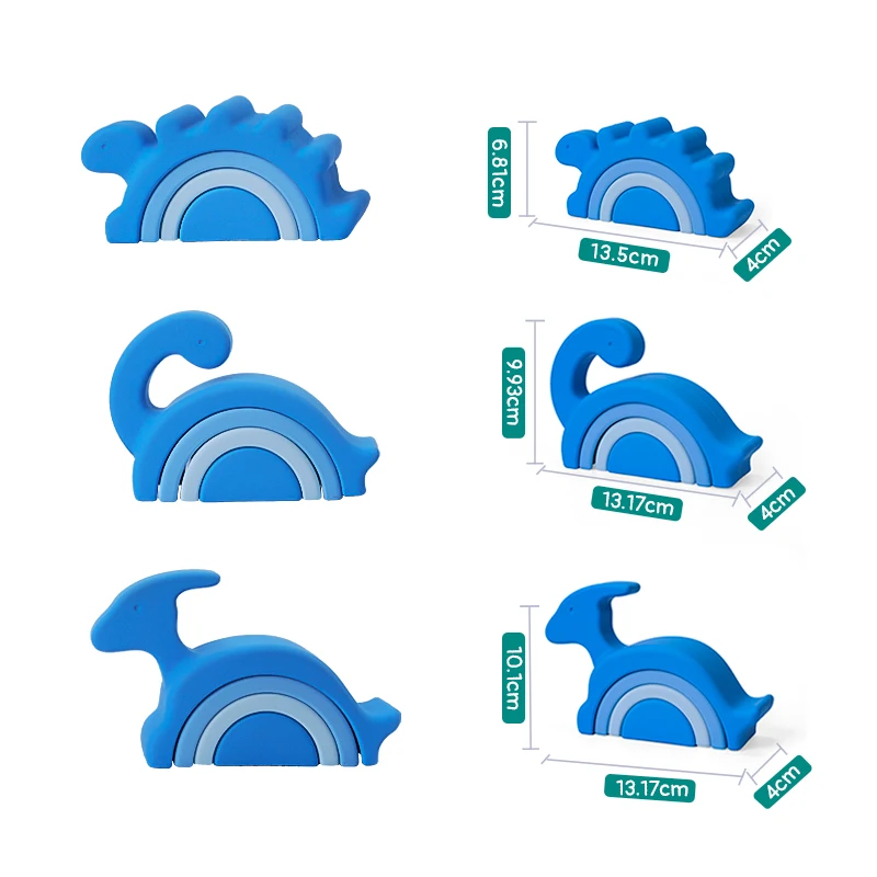 New Design Toddler Silicone Stacking Toys Dinosaur Shape Educational Stacker Custom Logo Package Toy Stacking Block Sets