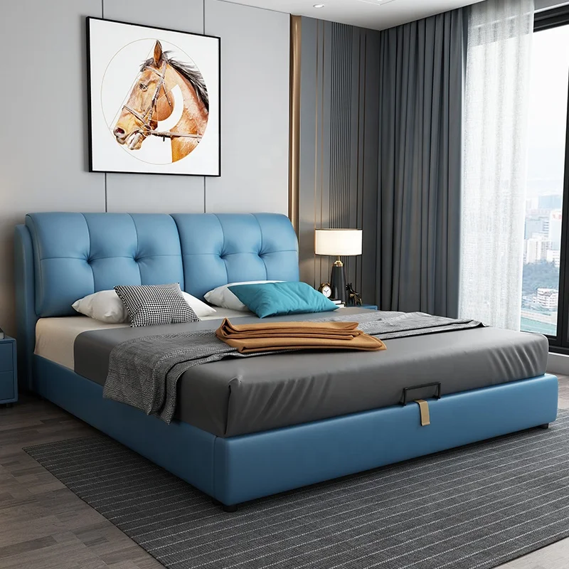 Factory Price Italian Modern Bed Room Furnitures Lift Storage Leather Bed