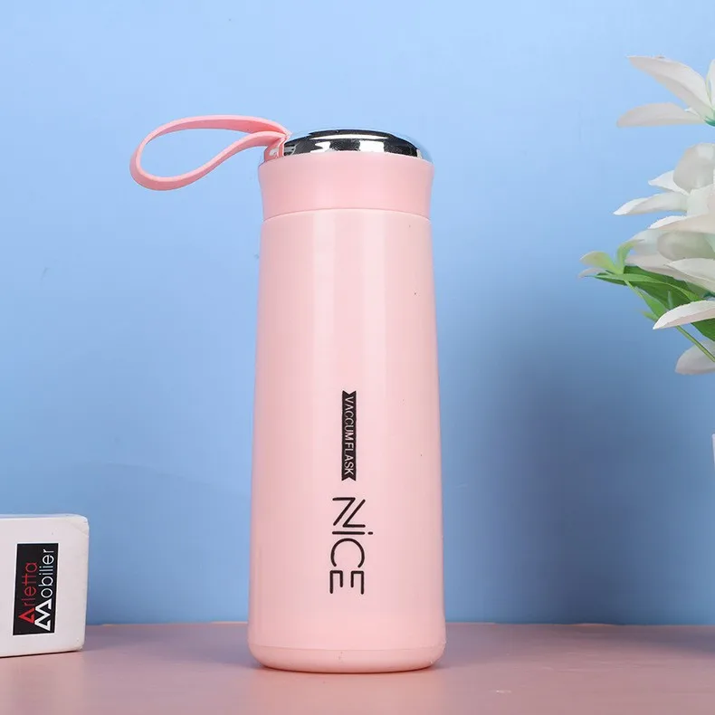 Ailingalaxy Wholesale 400ml Colorful Water Bottle Transparent Glass Clear Double Layer Glass Liners Cup Flask Thermos With Rope
