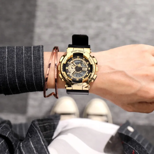 Raymons KD-903 wholesale GOLD PLATE cold light digital shock watch led sports wrist watches multifunction big watches