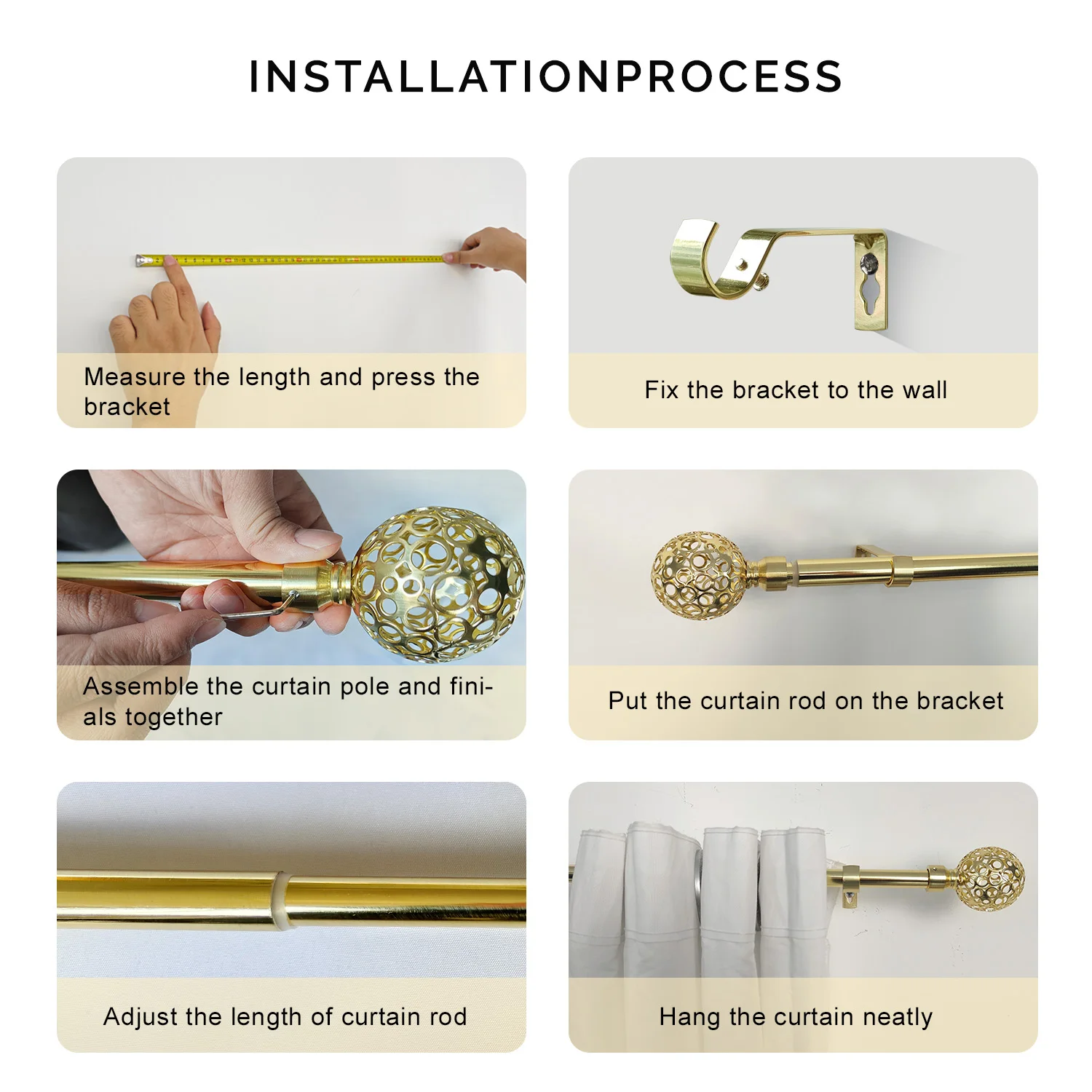 Drapery rods set expanded double adjustable gold curved metal curtain rod