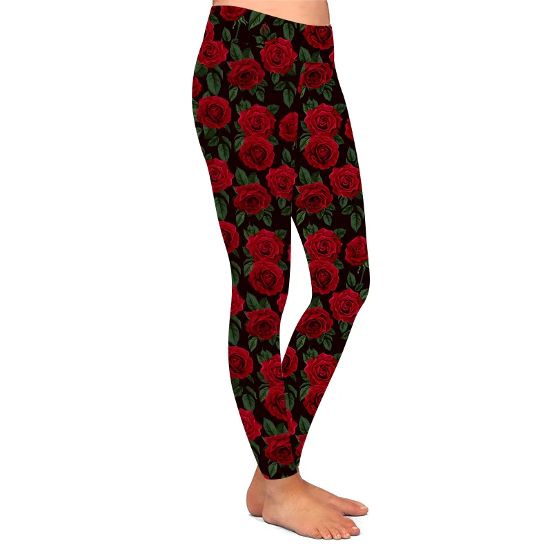 Factory wholesale red rose leggings buttery soft Women casual wear Sport wear leggings for women