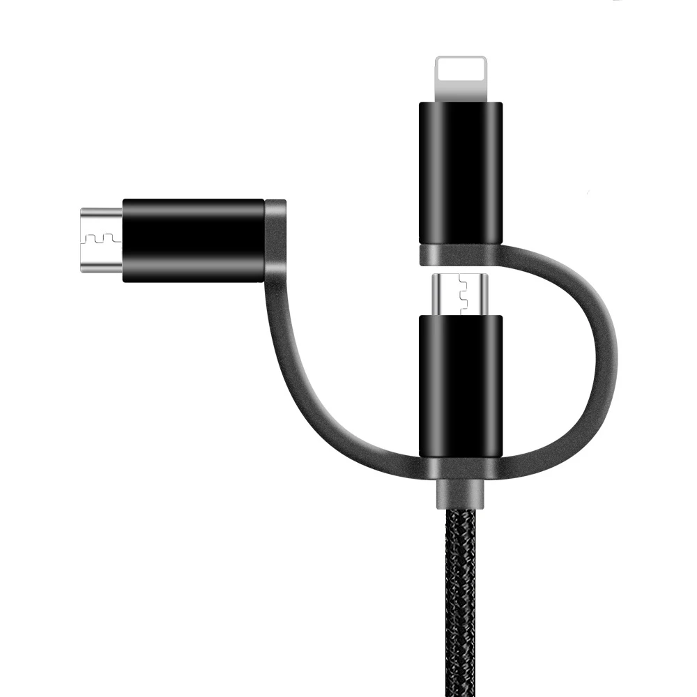 Free Sample 5V 2.4A Nylon Quick Charging Line 3 In 1 Usb Cable For All Mobile Phones