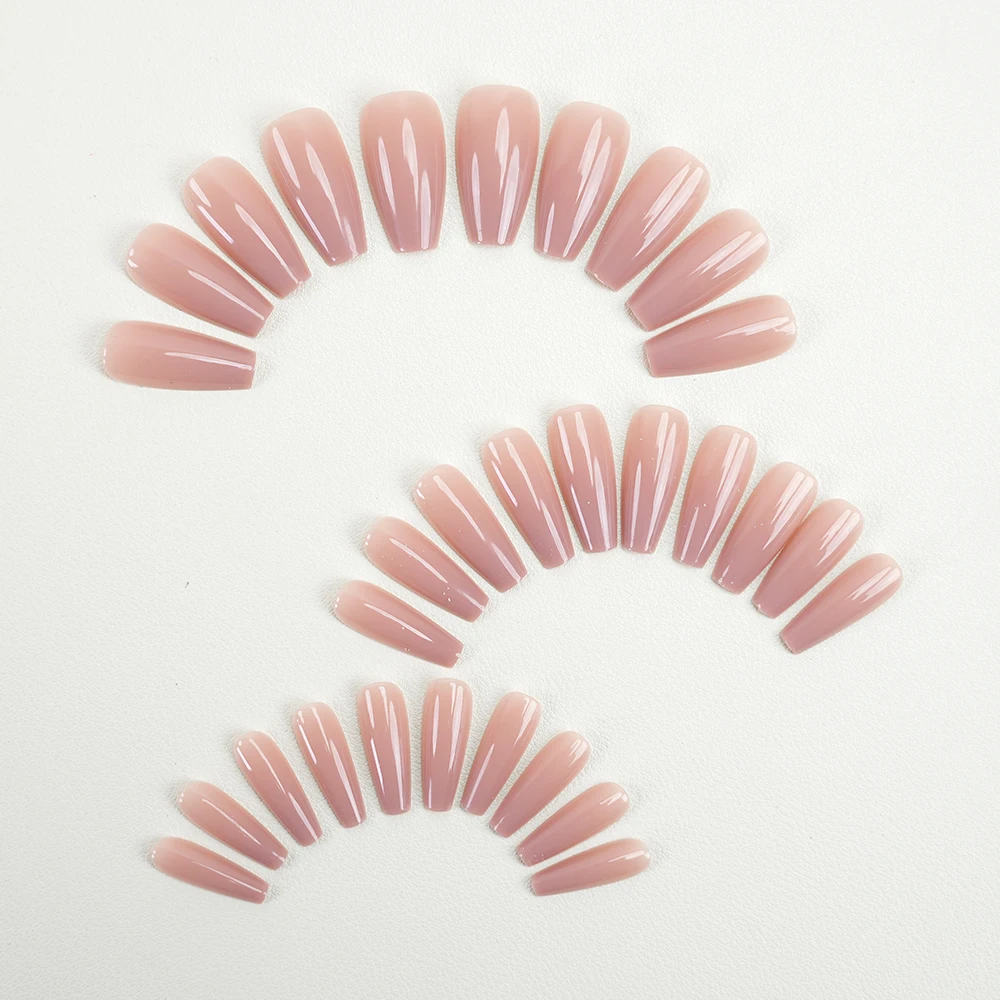 30pcs Artificial Fingernails Solid Color Press on Nail Nude Color Medium Coffin Chic Design