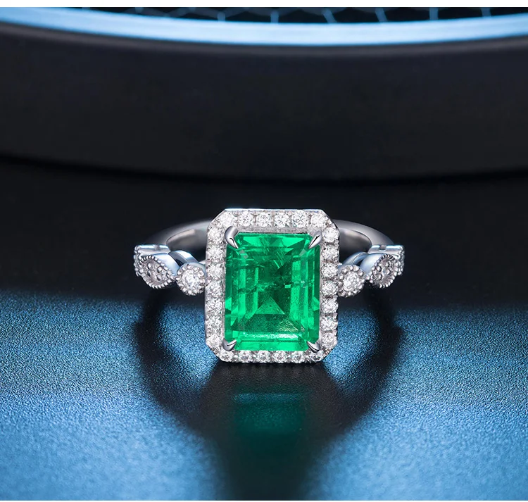Vintage 3ct Solid White Gold Ring 9K 14K 18K Emerald Cut Rings Lab Grown Emerald Unisex Ring Jewelry Christmas Gift Idea