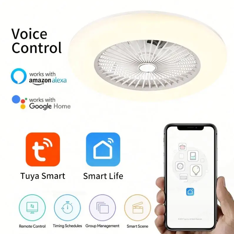  Modern Remote Controlled Ceiling Fan without blades with led light fan work App Tuya Alexa Google for