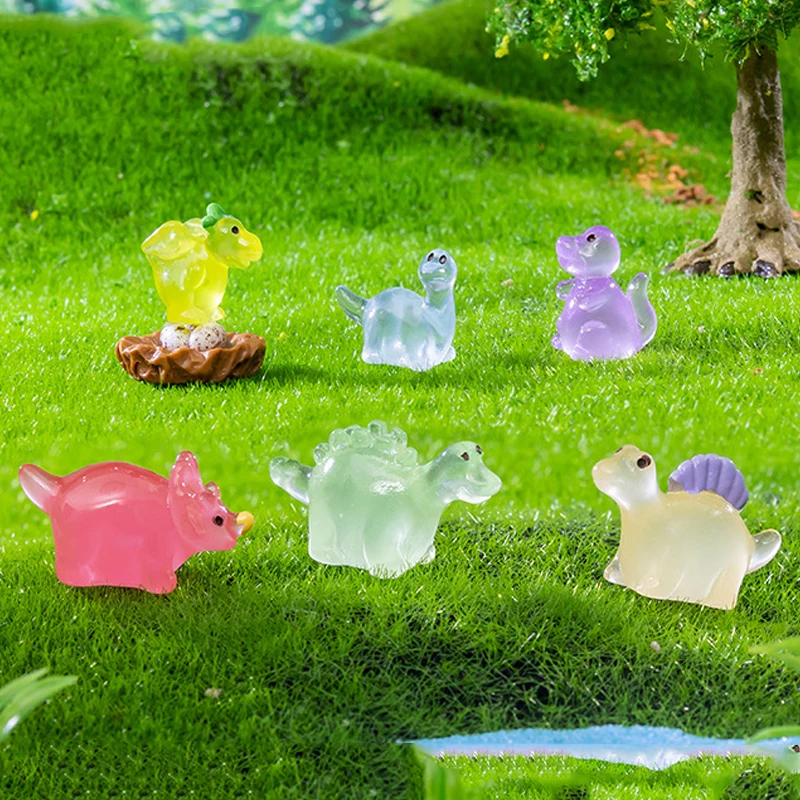 10 Pcs/set Luminous Glowing Resin Dinosaur Ornaments for Garden Yard Lawn Landscape Decorations Animal Desktop Craft Decor