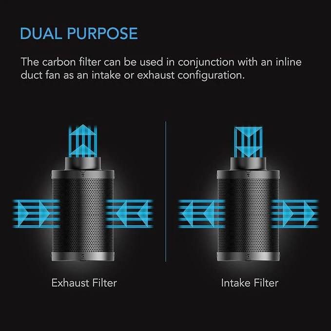 Top Australian Virgin Charcoal 4 Inch Air Carbon Filter Reversible Flange Pre filter 210 CFM Air Filtration for In-line Duct Fan