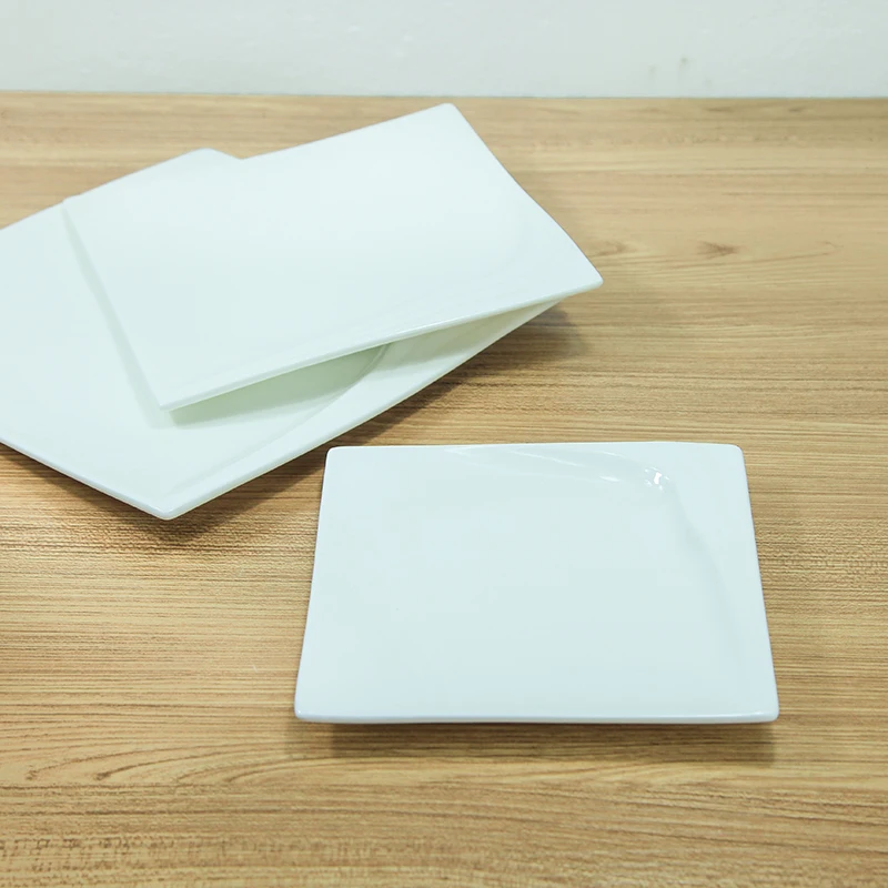 Simple design white porcelain irregular square plate for restaurant