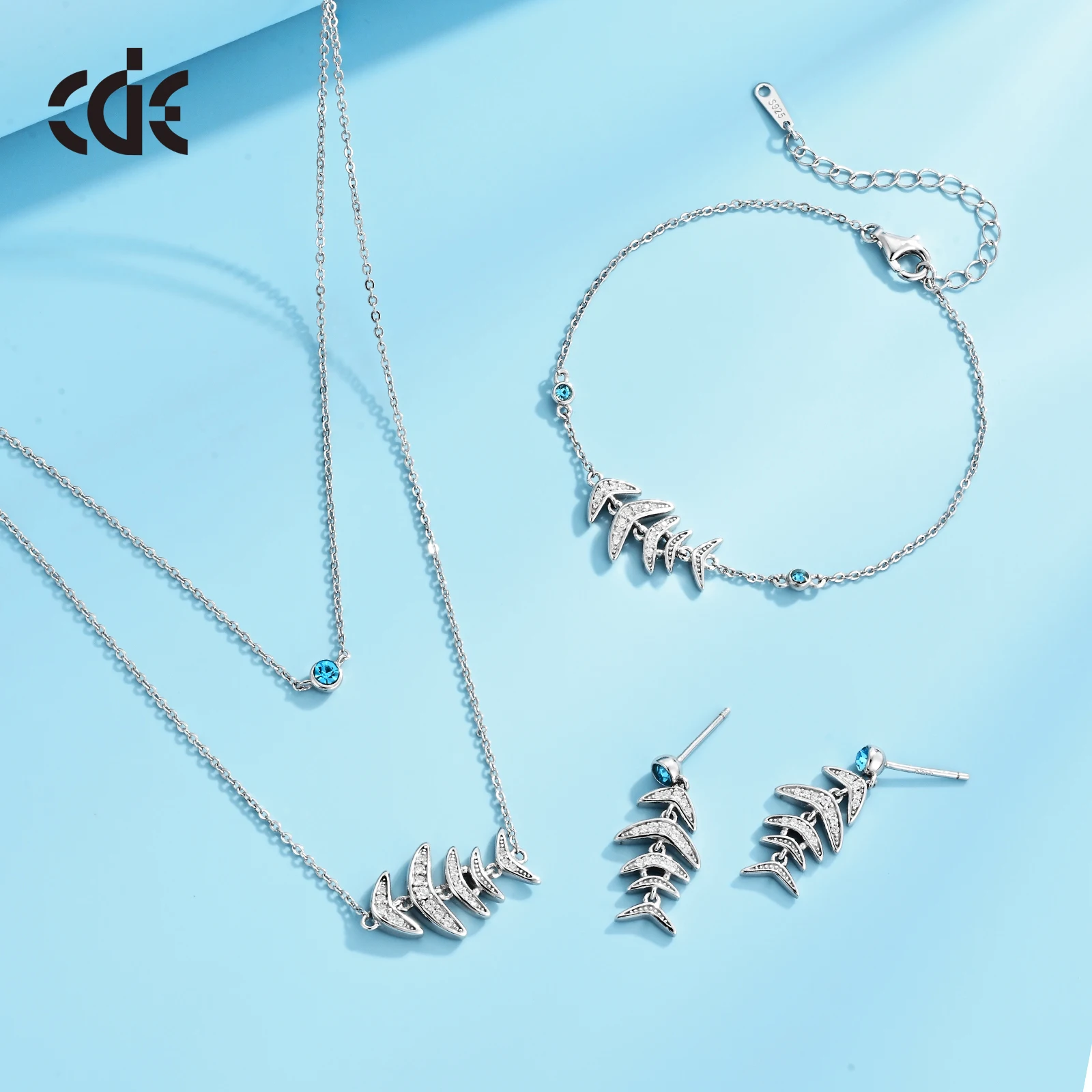 CDE 925 Sterling Silver Personality Custom Zircon Fish Bone Bracelet For Women Gifts