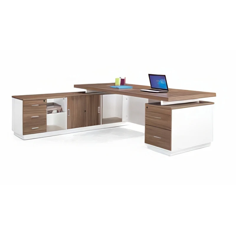 High End Modern Style Furniture New Design Office Specific Use and Director L-shape Office Table with Side Cabinet