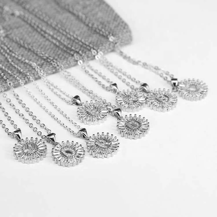 NZ1004 Silver Copper White Cubic Zirconia Diamond 26 Alphabet Letter Charm Pendant Necklaces A-Z Initial Necklace for Girl Women