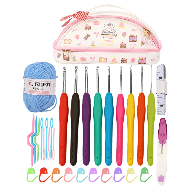 Diy Crafts Accessories Kit Crochet with Crochet Hooks Yarn Set Includes Yarn Balls, Needles, Accessories