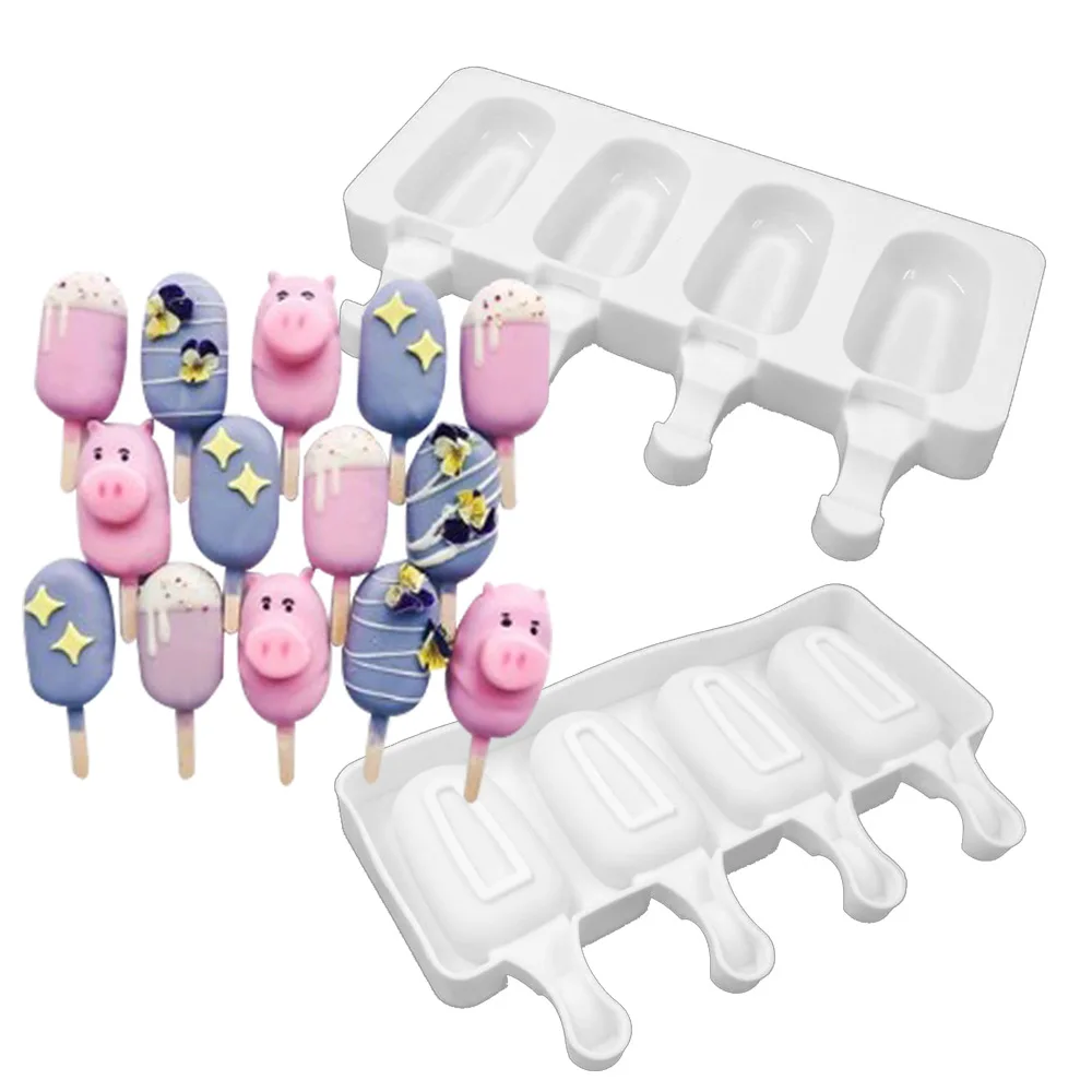 High-Quality 4 cavities Classic cakesicle ice cream Silicone Rubber mold cake popsicle  pop mould in ice cream tools
