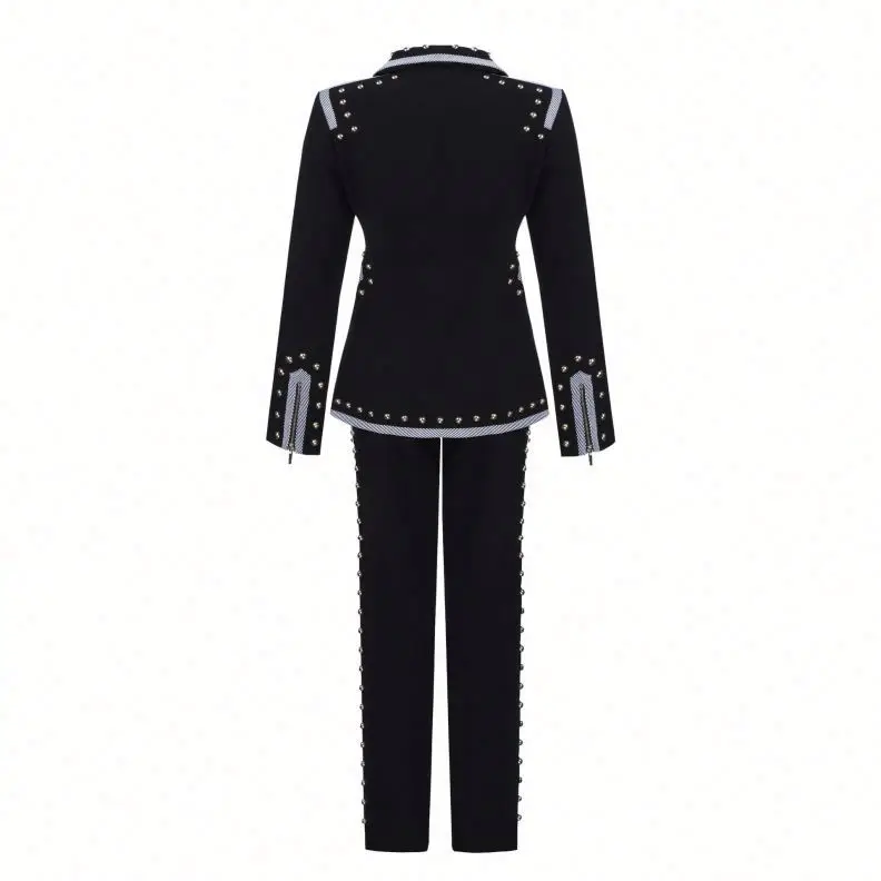 
new arrival fashionable beading slim fitting blazer and rivet beading bodycon pencil pant two pieces business woman blazer suit 