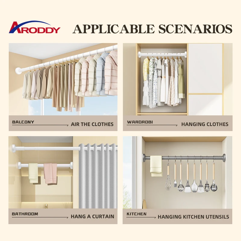 ARODDY Delivery Within 24 Hours 20-32 inch 25mm Luxury Shower Curtain Rod Without Drilling Metal Curtain Rod Design