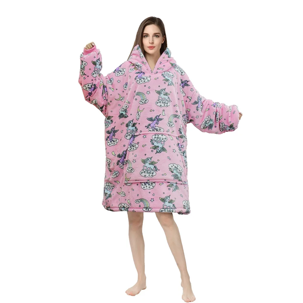 Wholesale   hooded wearable blanket  flannel sherpa  customize oversize  sweatshirt hoodie