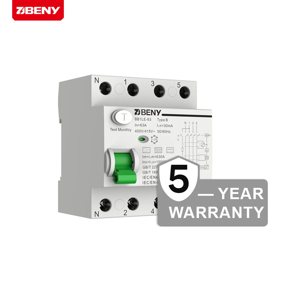 BENY Китай защита от утечки земли 10KA устройство для остаточной цепи RCD Electronic 30/100/300mA RCCB 4P 63A с 5-летней гарантией