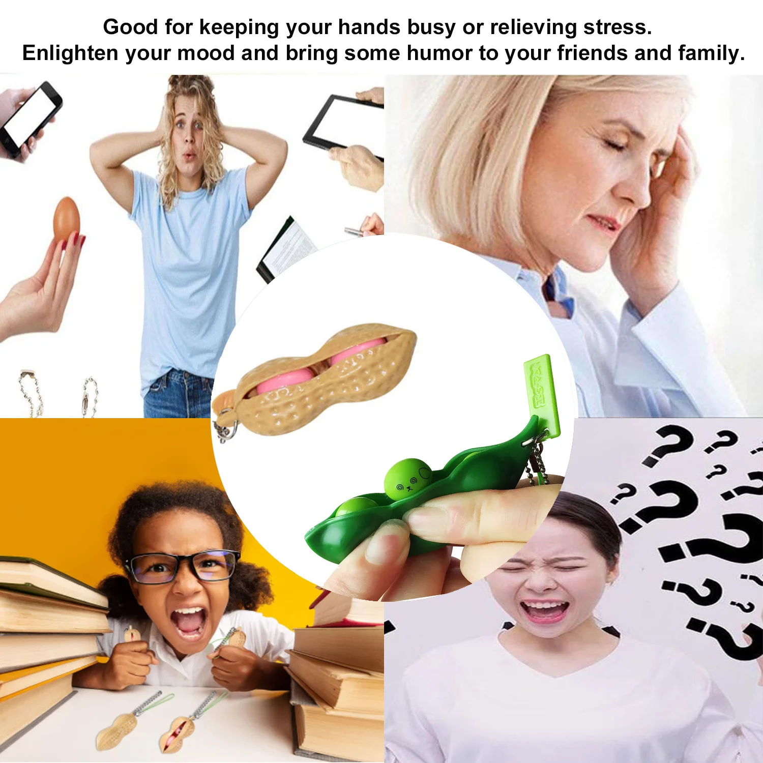 Squeez Beans Peas Pea nuts Keychain Fidget Toys Squishy Anti Stress Reliever Relief Squeeze Edamame Soybean Toy