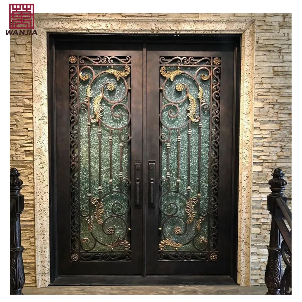 Factory Outlet Custom Made Modern Security Exterior Front Door Double Wrought Iron Door